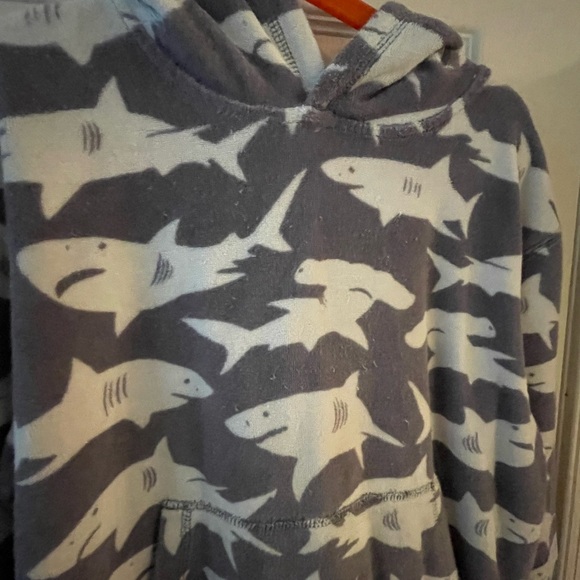 Boden Terry Swim Cover Up - Size 9-10 Years Shark Print Hooded Beach Toweling - Picture 2 of 8